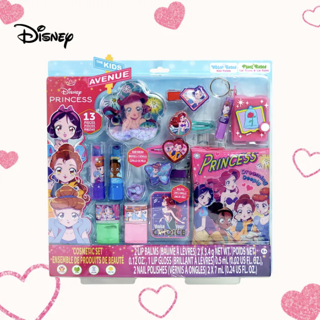 Disney Princess Water-Based Nail Polish and Plant-Based Lip Gloss and Lip Balm Cosmetic Set